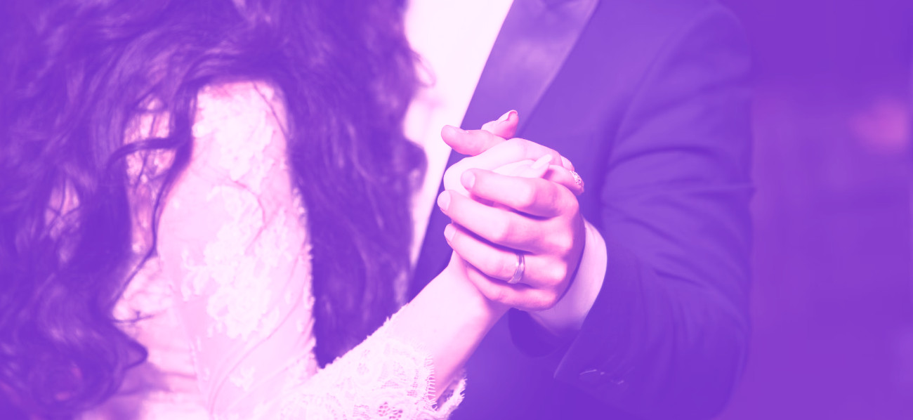 Bride and groom in tender embrace